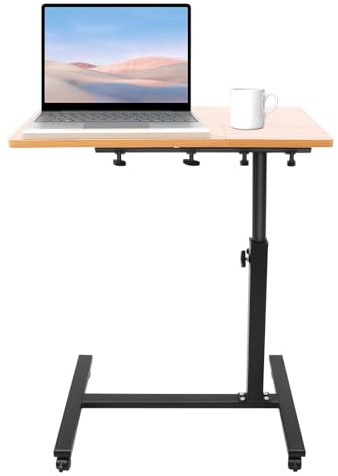 Mesa auxiliar para ordenador portátil con ruedas, altura regulable, giratoria 360°, mesa móvil para ordenador, mesa de sofá, estable y robusta, para el hogar, oficina, cama y sofá (60 x 34,5 cm)