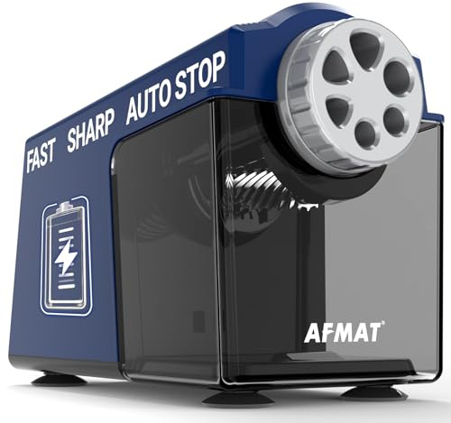 AFMAT Electric Pencil Sharpeners,6 Holes Classroom Heavy Duty Electric Sharpener for Large Pencil 6-11mm,10000 Times Desktop Rechargeable Super Fast for Kids Artist Teachers School Must Haves,BluePSD4