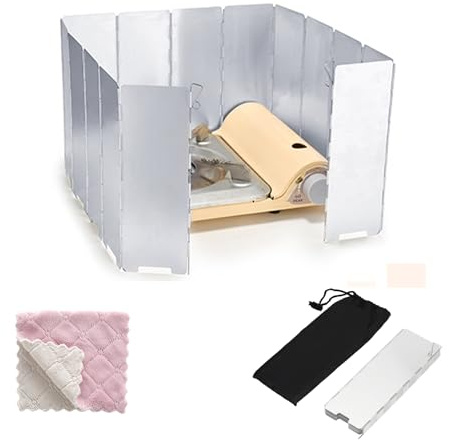 Windschutz für Gaskocher, Campinggaskocher, Windschutz Kocher, 14-Lamellen Windfang Kocher Faltbar, Windshield für Campingkocherm, Aluminium Windschutzscheibe, Campingzubehör für Camping Picknick BBQ