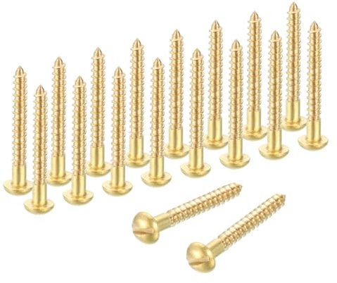 sourcing map Wood Screws, M2.5 x 20mm Brass Slotted Round Head Self Tapping Screw Quick Metal Self-Tapping for Indoor Household Appliances Furniture Woodworking Pack of 28