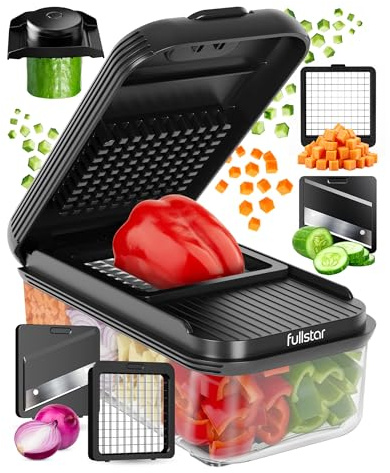 Fullstar Daily Vegetable Chopper and Mandoline Slicer - Kitchen Gadgets - Food Chopper with Container, Veggie Chopper, Fruit Cutter, Onion Dicer, Potato and Tomato Slicer for Salads (2-in-1, Black)