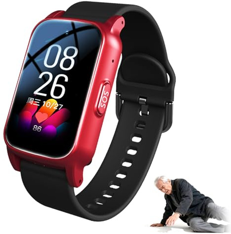 EaThsalL Orologio Salvavita Anziani smartwatch Personale Anticaduta Rilevamento Cadute Localizzazione GPS Notifica di Caduta per Smartphone S5-Red