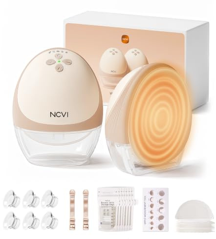 NCVI Elektrisk bröstpump bärbar hands-free med värmefunktion, sjukhusstandard -300mmHg sug, ultra-tyst, 4 lägen & 9 nivåer, lång batteritid, passar 19/21/24/28 mm