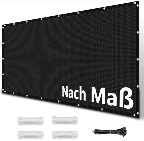 Markise Balkon Ohne Bohren 4x5M Markisenstoff, Windschutznetz inkl Seil, 95% UV-Schutz Reißfest, für Patio-Carport im Freien, Schwarz