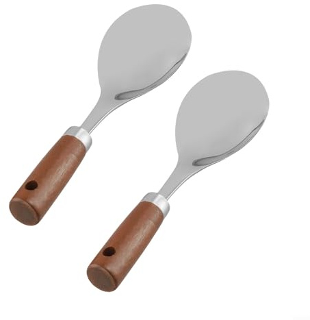 Cucchiaio da riso in acciaio inossidabile, 2 pezzi, con manico in legno, per mescolare e servire il riso, struttura robusta con impugnatura comoda, per uso in cucina