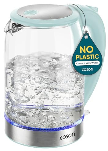Cosori Electric Kettle, No Plastic Contact With Water, Wide Mouth For Easy Cleaning, Auto Shut Off, 1.7L Tea Kettle & Hot Water Boiler, Water Heater & Teapot, Borosilicate Glass, Green, 1500W