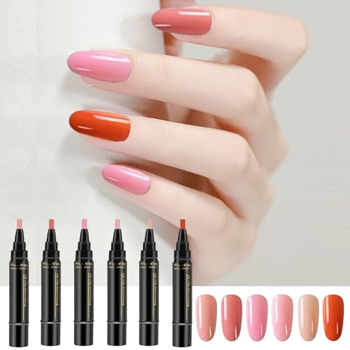 6 Pezzi Penne Smalto Gel Per Unghie, Smalto Penna 3 In 1, Asciugatura Rapida Unghie Smaltos Pennes, Senza Lampada UV, Per Donne Ragazze Adolescenti Manicure