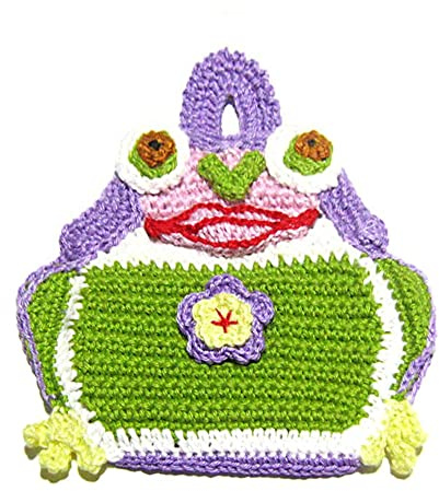 Presina Ranocchio Verde e Lilla ad Uncinetto 15x16 cm, in Cotone, Protezione Calore Cucina, Idea Regalo Mamma e Nonna (21PRS)