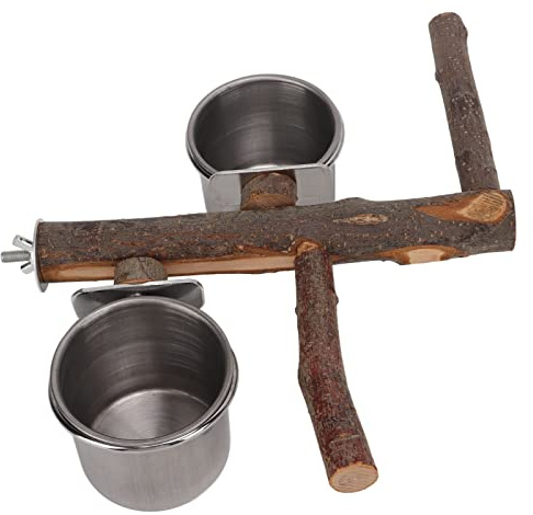 Generic Mangeoire pour Cage à Oiseaux en Acier Inoxydable, avec Matériau en Bois de Pommier, Excellent Choix pour Les Propriétaires de Perroquets et Les Amateurs d'oiseaux (S)
