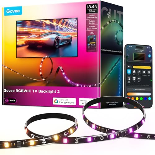Govee Retroilluminazione LED per TV 2, ritagliabile per televisori da 32-86 pollici, striscia RGBWIC da 5,6 m, 210+ scene, con sincronizzazione musicale, controllo tramite app e Alexa, facile