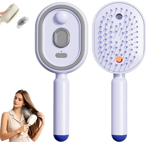 Cepillo de Vapor para el Cabello, Peine de Masaje Eléctrico con Almohadillas de Aire, Herramienta de Peinado Antiestática para Viaje Diario casa Alisar Gruesos Lisos y Ondulados (Morado)