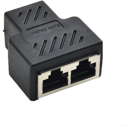 Adaptador divisor Ethernet para RJ45 hembra a 2 puertos hembra duales, conector de cable de red LAN para compartir línea de Internet, carcasa de plástico negro y metales