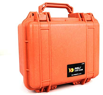 PELI 1300 Maleta protectora rígida de polipropileno para equipos profesionales de foto, vídeo y audio, IP67 estanca, 6L de capacidad, fabricada en EE.UU., con espuma personalizable, color naranja