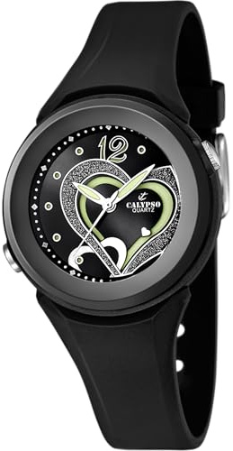 Calypso Damenuhr Analog aus Kautschuk Schwarz | Quarzwerk, Damenuhren, Widerstandsfähiges Glas, Wasserdicht 10 ATM K5576/6, Trendy