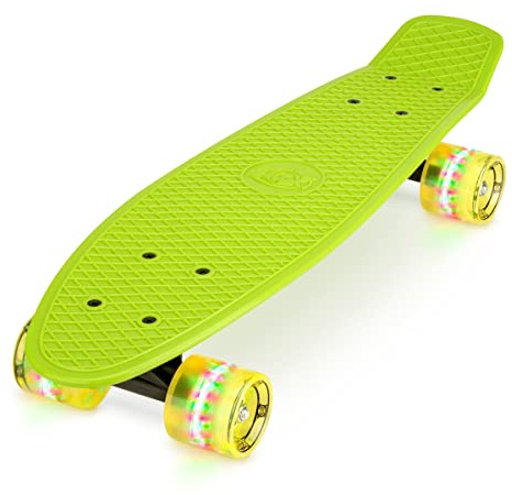 Xootz 22” Kids PP Cruiser Skateboard with LED Wheels, Mini Skateboard for Beginners, Single Kicktail, PU Wheels, ABEC-5 Bearings