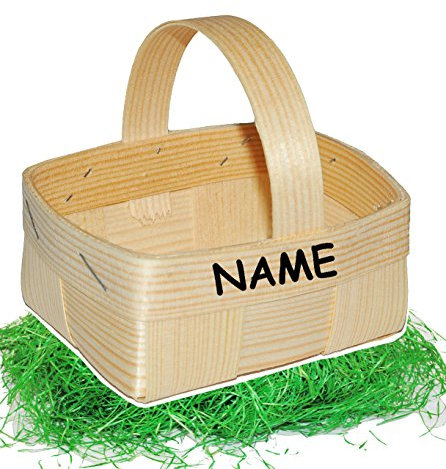 alles-meine.de GmbH Set Ostergras & 1 Bastkorb/Bastkörbchen - klein - 4-ECKIG - incl. Name - Natur - z.B. Blumenstreukörbchen/Körbchen - als Deko z.B. für Osterei/Ei zum ..