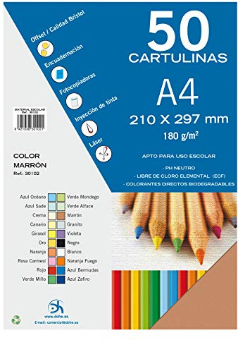 Dohe - Cartulinas A4 Color Marrón para Manualidades e Impresión (50 uds.) - 21x29,7 cm - 180 g/m² - Material de oficina