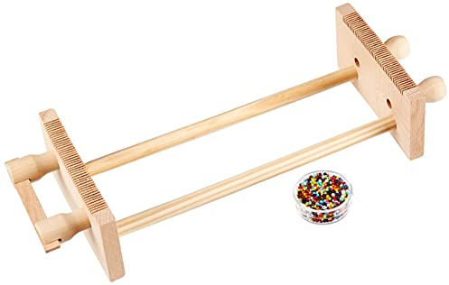 Pracht Creatives Hobby 3331-02 Wooden Bead Weaving Frame, Disassembled, with Beads (Rocailles), Nylon Thread, Needle and Instructions, for Weaving Friendship Bracelets and Bracelets