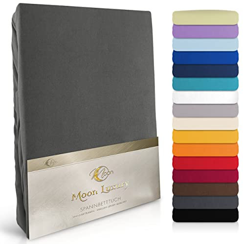 MOON-Luxury Spannbettlaken Spannbetttuch Jersey Stretch 230g/m² für Wasserbetten, Boxspringbetten und herkömmliche Matratzen (anthrazit, 90x200-100x220)