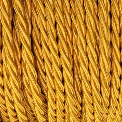 DC VOLTAGE 10 Meter 2 Core Electrical Cable, Vintage Electrical Wire 2 Core Twisted Fabric Lamp Cord Retro Look for Modern Lighting Projects, DIY Lamps Pendant Lights Lighting Appliances (Gold - 10m)
