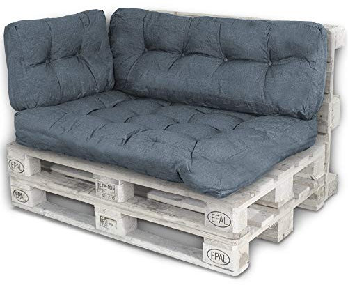 Bobo LACESTONE Palettenkissen Palettenauflagen Sitzkissen Rückenlehne Kissen Palette Polster Sofa Couch (Set Sitzfläche + Rückenteil + Seitenteil, Dunkelgrau)