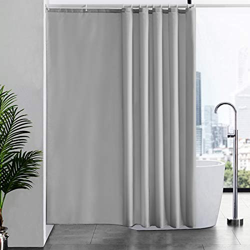 Furlinic Duschvorhang Überlänge für Badezimmer, Badvorhang Anti-schimmel Textil für Badewanne und Dusche, Vorhang aus Stoff Antibakteriell Waschbar, mit 12 Duschringen Extra Groß Grau 200x200cm.