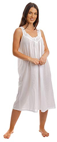 i-Smalls Camicia da notte lunga da donna in pizzo plissettato all'uncinetto leggera senza maniche, 100% morbido cotone, Scollo a V bianco, XXL