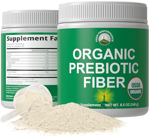 USDA Organic Prebiotic Fiber 3-in-1 Vegan Powder for Gut Health - Raw Whole Food Plant Based Prebiotics Digestive Supplement with Inulin (Jerusalem Artichoke), Acacia Fibers, SunFiber 240g