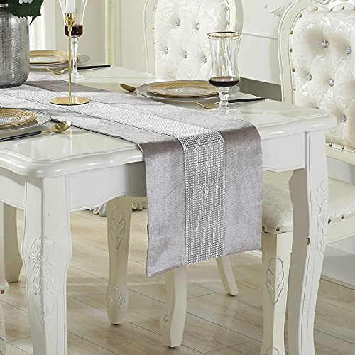 Deggodech Runner da Tavolo Moderno Champagne Runner Tavola con Strass Striscia Diamantata Table Runner Lavabile per Matrimonio Natale Casa Festa Cucina Decorazione ​(Champagne, 32x180cm)
