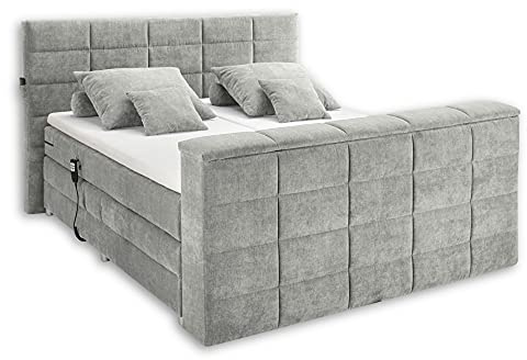 Stella Trading DENVER 6 Boxspringbett 180x200 elektrisch verstellbar, Schlamm - Bequemes Doppelbett mit motorisierter TV-Halterung - 202 x 123 x 240 cm (B/H/T)