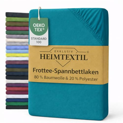 EXKLUSIV HEIMTEXTIL, lenzuolo in spugna con angoli, marchio di qualità, 140-160 x 200 cm, petrolio