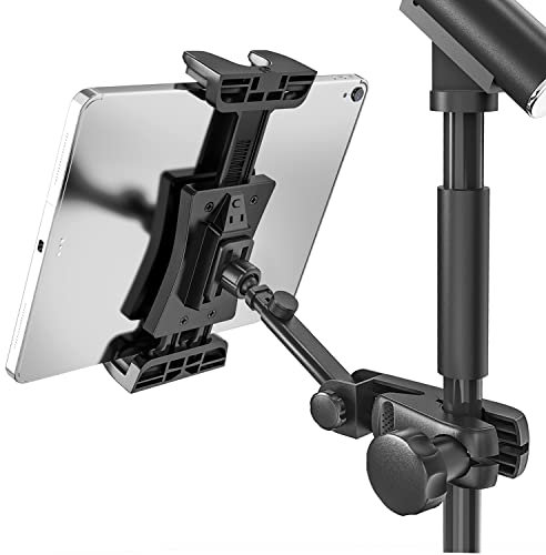 Jubor Support Tablette de Microphone, Pieds de Micro Musique Pivotant à 360°, Support de iPad et Téléphone pour iPad, iPad Pro, iPad Mini, iPad Air 4.7-12.9 Pouces Tablette Téléphone