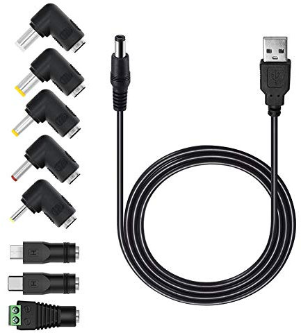 MEROM Câble Universel 5v USB vers DC 5.5mm * 2.1mm avec 8 Jack Connecteurs (5.5mm * 2.5mm 4mm * 1.7mm 4.8mm * 1.7mm 3.5 * 1.35mm 2.5mm * 0.7mm Micro USB, Type-C, Connecteur LED) pour Scanner