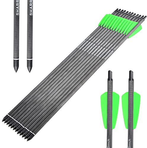 SHARROW 12/24Pcs 7.5/15 Zoll Bogenschießen Carbon Armbrustpfeile Carbonpfeil Jagdpfeile mit hochschlagfesten Bolzen Kurze Pfeile für 50-80 lbs Jagdarmbrust Präzisionszielpfeil Jagd