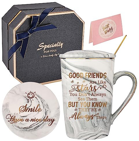 Best Friend Birthday Gifts for Women-Good Friends are Like Stars Mug-Friendship Gifts for Women Birthday Gifts Ideas for Her, Friends,Female,Sister Ceramic Marble Coffee Mug Gifts Box 14oz Grey