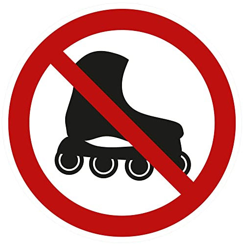 kleberio® Selbstklebende Aufkleber - Inliner & Rollschuhe verboten - Piktogramm zum Schutz vor Gefahren, Schäden an Fußböden, Zugang mit Inlinern/Rollschuhen Nicht erwünscht 10 cm 1 Stück