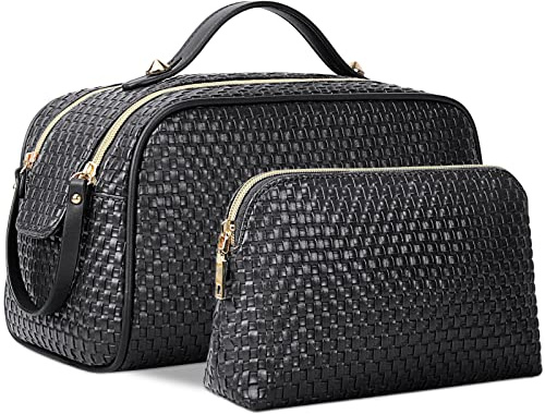 NUBILY Kosmetiktasche Groß Kulturtasche Damen für Reise Make Up Tasche 2 Stücke Kulturbeutel mit Reißverschluss wasserdichte Schminktasche Waschtasche Schwarz