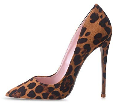 Zhabtuc Kvinnor Strass Stift Klackskor Sexiga Glitter Skor Pumps 12 cm Paljetter Höga Klackar Klassisk spetsig tå, Leopardmocka, 36 EU