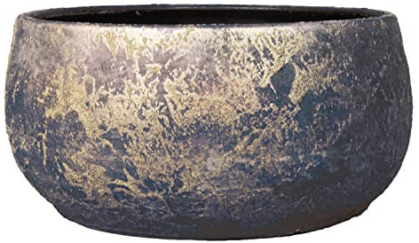 INNA-Glas Vintage Pflanzschale Mago aus Keramik, Wischoptik, Gold, 14 cm, Ø 29 cm - Tischvase