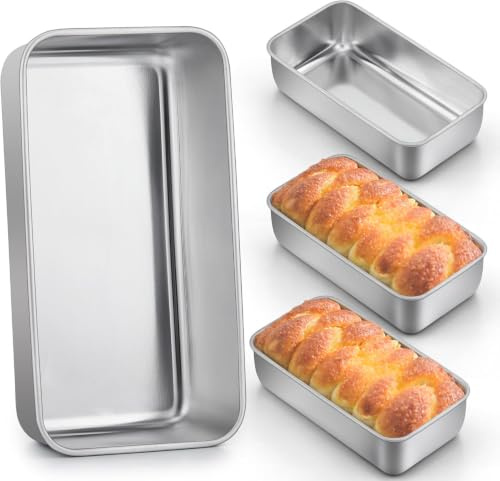 LIANYU 4 Pack Loaf Pans for Baking Bread, 9x5 Inch Bread Pan, Stainless Steel Meatloaf Baking Loaf Tin for Homemade Banana Sourdough, Dishwasher Safe