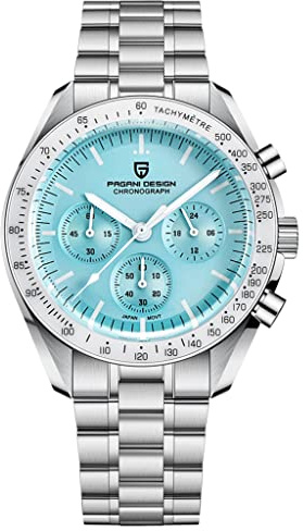 Pagani Design 1701 V6 Moon - Reloj de Pulsera para Hombre, de Cuarzo, cronógrafo, Movimiento japonés VK63, Acero Inoxidable, Resistente al Agua, Reloj Deportivo