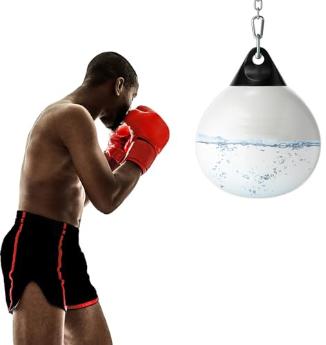 COSTWAY Water Punch Bag, 45cm/52cm Boxing Aqua Bag with Adjustable Metal Chain, Insurance Buckles, Water Injection Hose, for Adults Fitness, MMA (White, 45 x 58 cm)