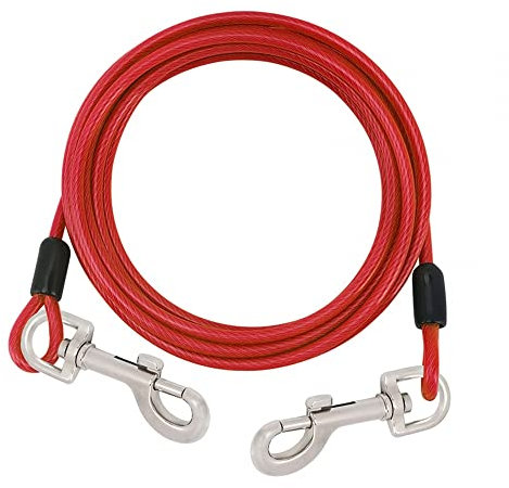 DONGKER Cable de amarre para perros de 3 m, correa de alambre de acero reflectante para perros caninos con gancho giratorio de 360° para perros medianos y grandes de hasta 130 libras