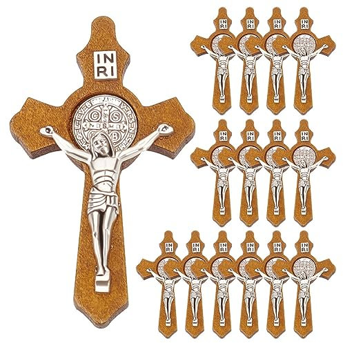 WEBEEDY 15 Pièces Crucifix en Bois Chrétien Jésus Croix Crucifix Charmes Pendentifs pour DIY Chapelet Collier Fabrication de Bijoux Accessoires
