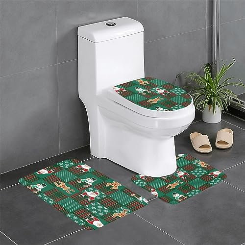 Gearsly Weihnachts-Badezimmermatten-Set, 3-teilig, superweiche Badematte und U-förmige WC-Vorleger, rutschfest, wasserabsorbierende Bodenmatte, waschbar, Heimdekoration