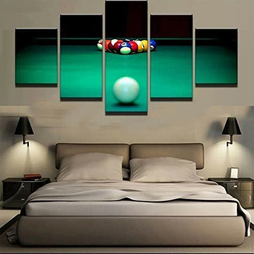 Bilder Pool-Billard 5-Teilig Leinwandbilder Hd Print 200×100 Cm Dekorative Gemälde Auf Leinwand Wandkunst Für Hauptdekorationen Wand Dekor Bild Büro-Hotel-Wand-Kunst-Foto -3L4H+I3R
