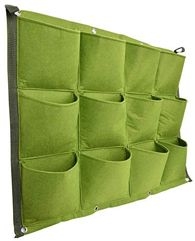 aqxreight 12 Taschen, Vertikal Hängende Wand-Pflanztaschen für den Außenbereich, Pflanzgefäß für Küche, Balkon, Terrasse – Wiederverwendbare und Leichte Begrünungslösung