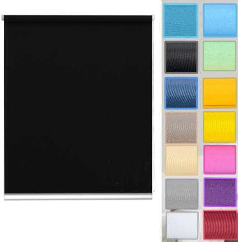 Verdunkelungsrollo Klemmfix ohne Bohren 90 x 120 cm Sichtschutz und Sonnenchutz,ohne Bohren Sonnenschutz Klemmrollo Fensterrollo mit Klemmträger, für Fenster und Tür, Schwarz