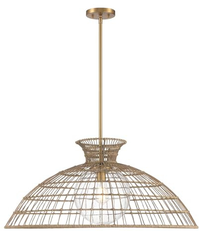 Savoy House 7-6427-1-322 Lanai Bohemian Modern Coastal Clear Seeded Rattan Resin and Glass Pendant Glass Dimensions: 10 x 10, 1-Light 60 Watt, 15 H x 32 W, Warm Brass