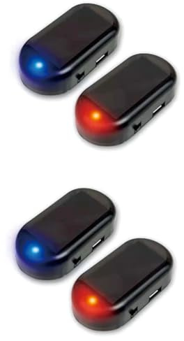 HUTSRAI 4 Piezas de EnergíA Solar para Coche, Alarma Ficticia Simulada, Advertencia Antirrobo, LED Intermitente, Luz de Seguridad, LáMpara de SimulacióN, Azul y Rojo